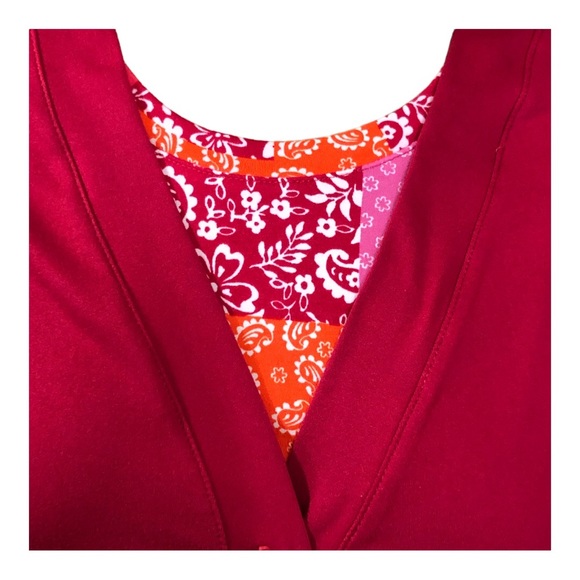 Comfort Code by Cuddl Duds Cardigan & Matching Tank Set in Red & Mixed Flowers ~ - Picture 3 of 4